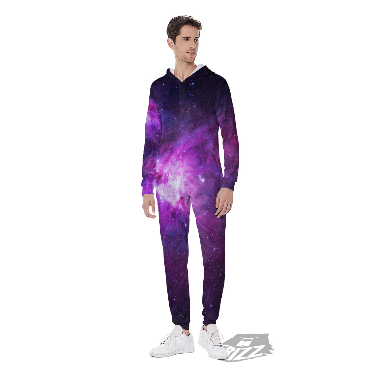Nebula Galaxy Space Purple Stars Print Men's Jumpsuit-grizzshop