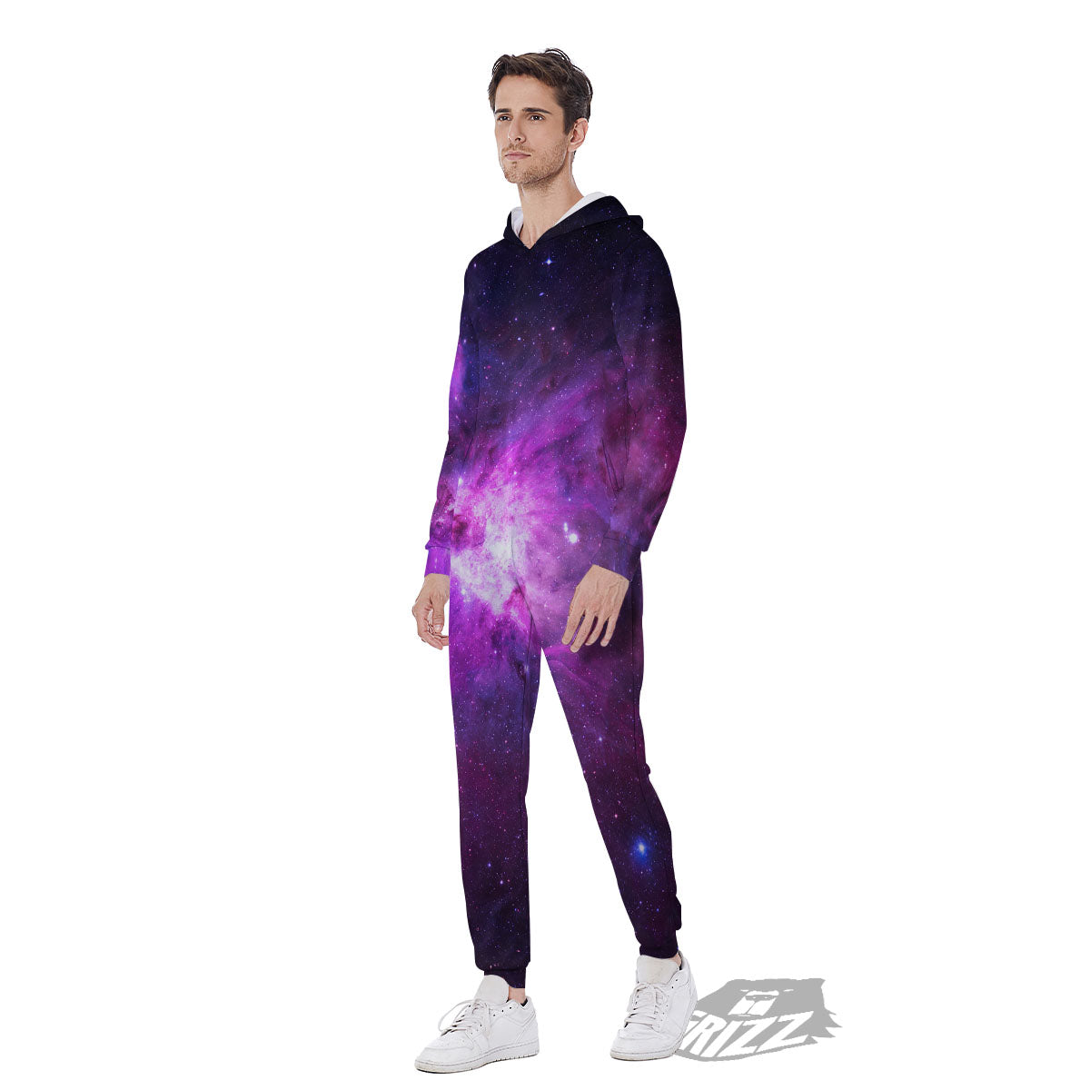 Nebula Galaxy Space Purple Stars Print Men's Jumpsuit-grizzshop