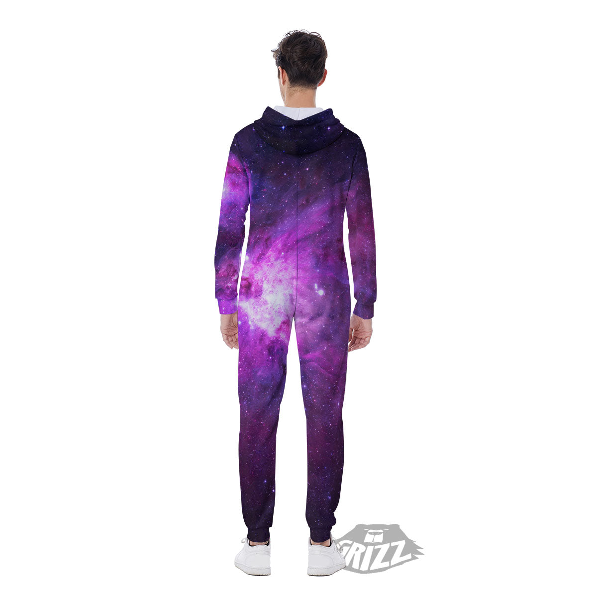 Nebula Galaxy Space Purple Stars Print Men's Jumpsuit-grizzshop