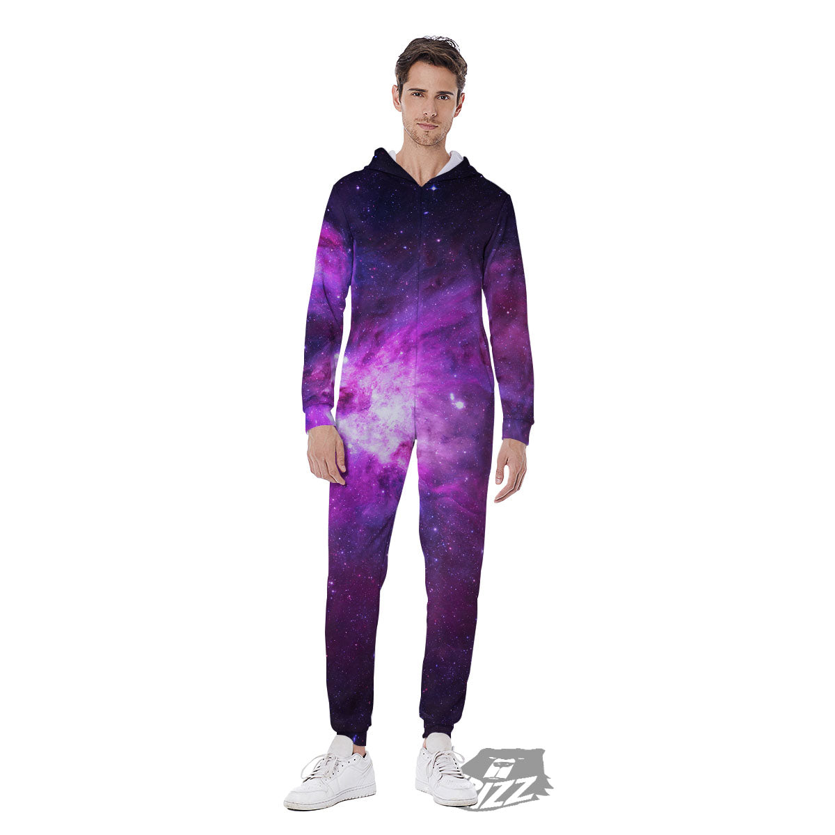 Nebula Galaxy Space Purple Stars Print Men's Jumpsuit-grizzshop