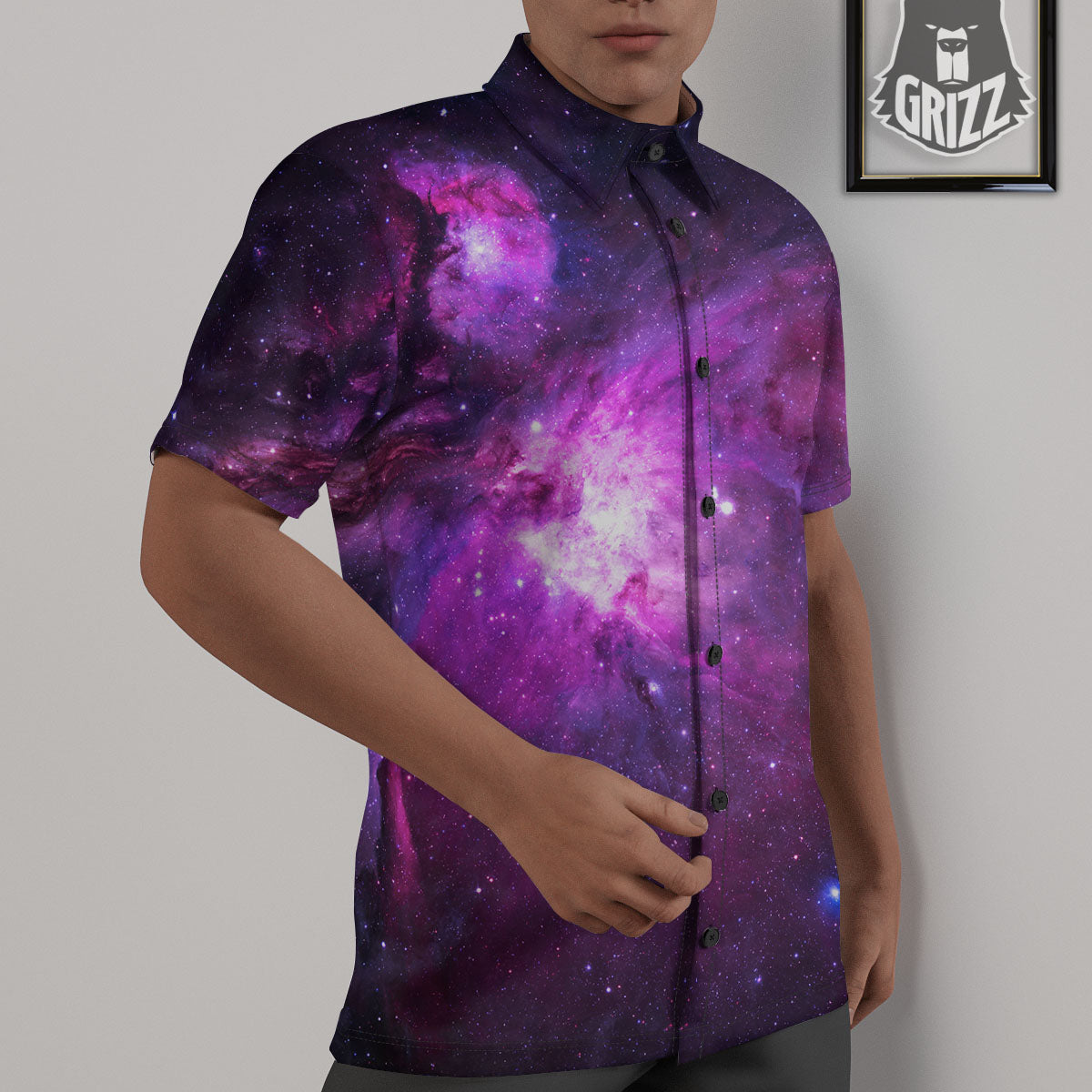 Nebula Galaxy Space Purple Stars Print Untucked Shirts-grizzshop
