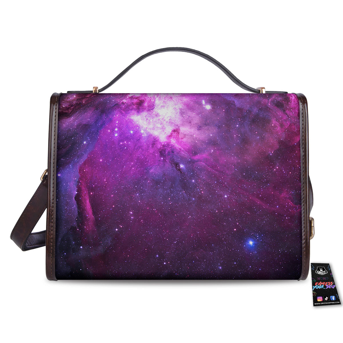 Nebula Galaxy Space Purple Stars Print Women's Satchel Bag