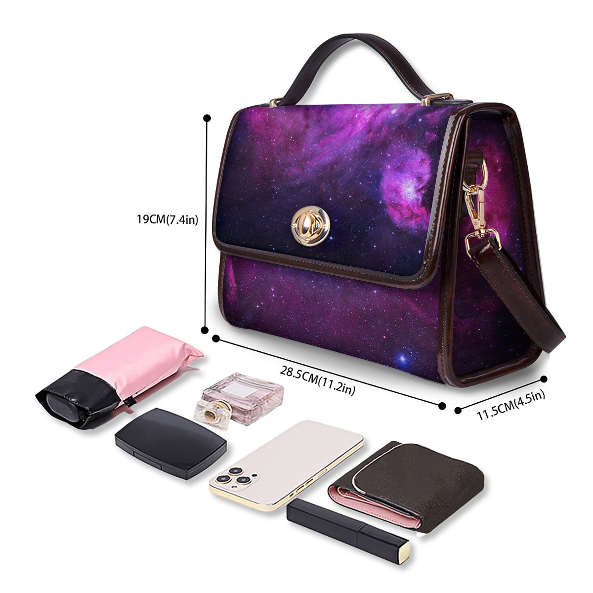 Nebula Galaxy Space Purple Stars Print Women's Satchel Bag