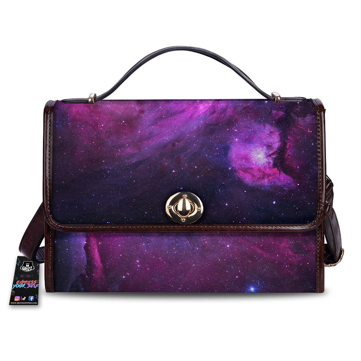 Nebula Galaxy Space Purple Stars Print Women's Satchel Bag