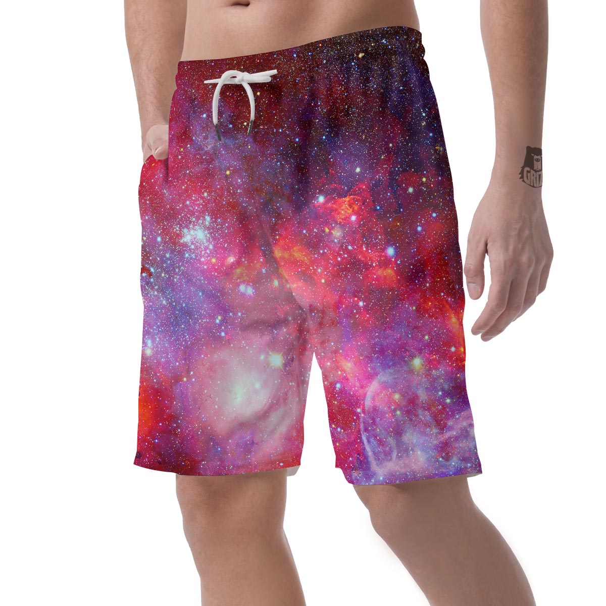 Nebula Red Galaxy Space Men's Shorts-grizzshop