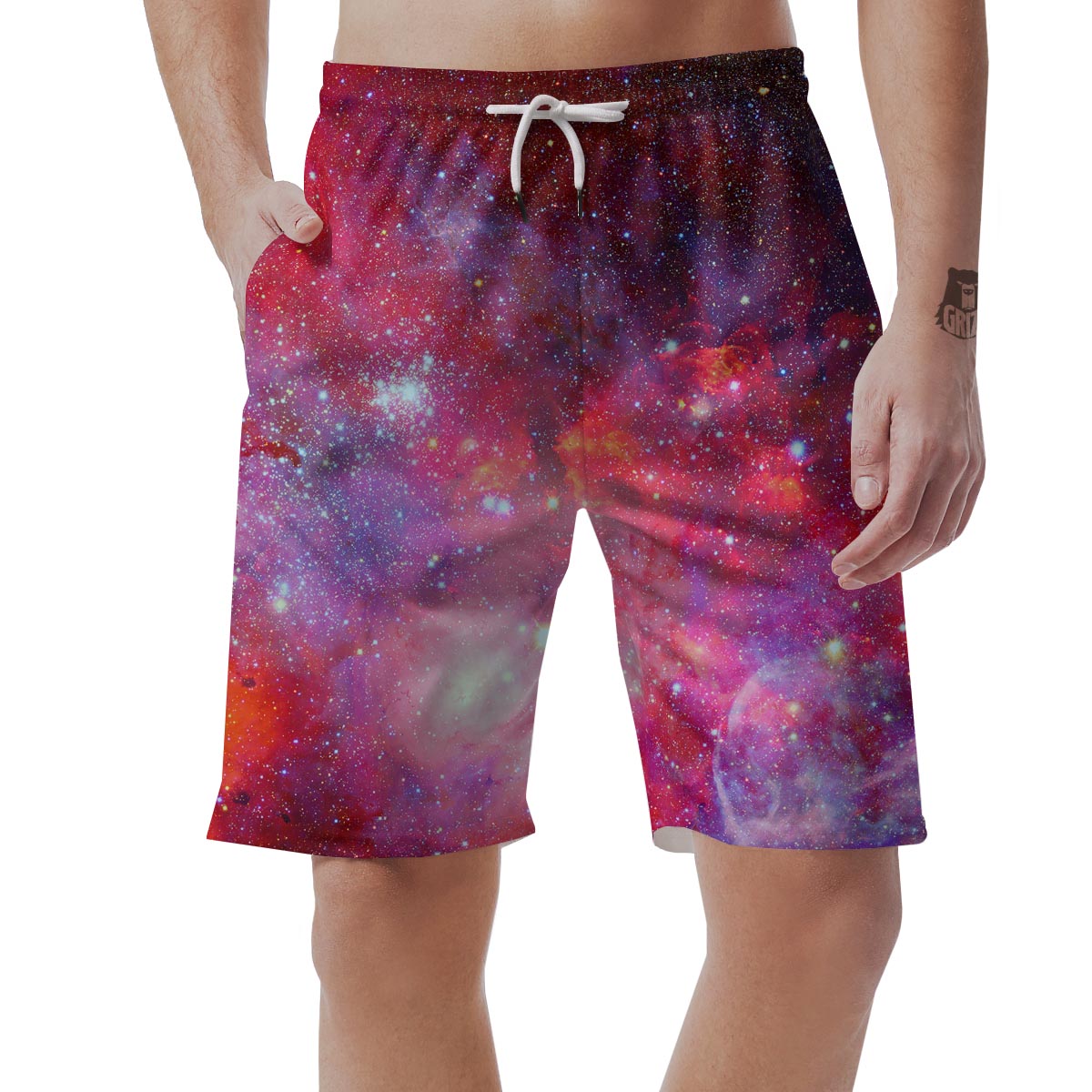 Nebula Red Galaxy Space Men's Shorts-grizzshop