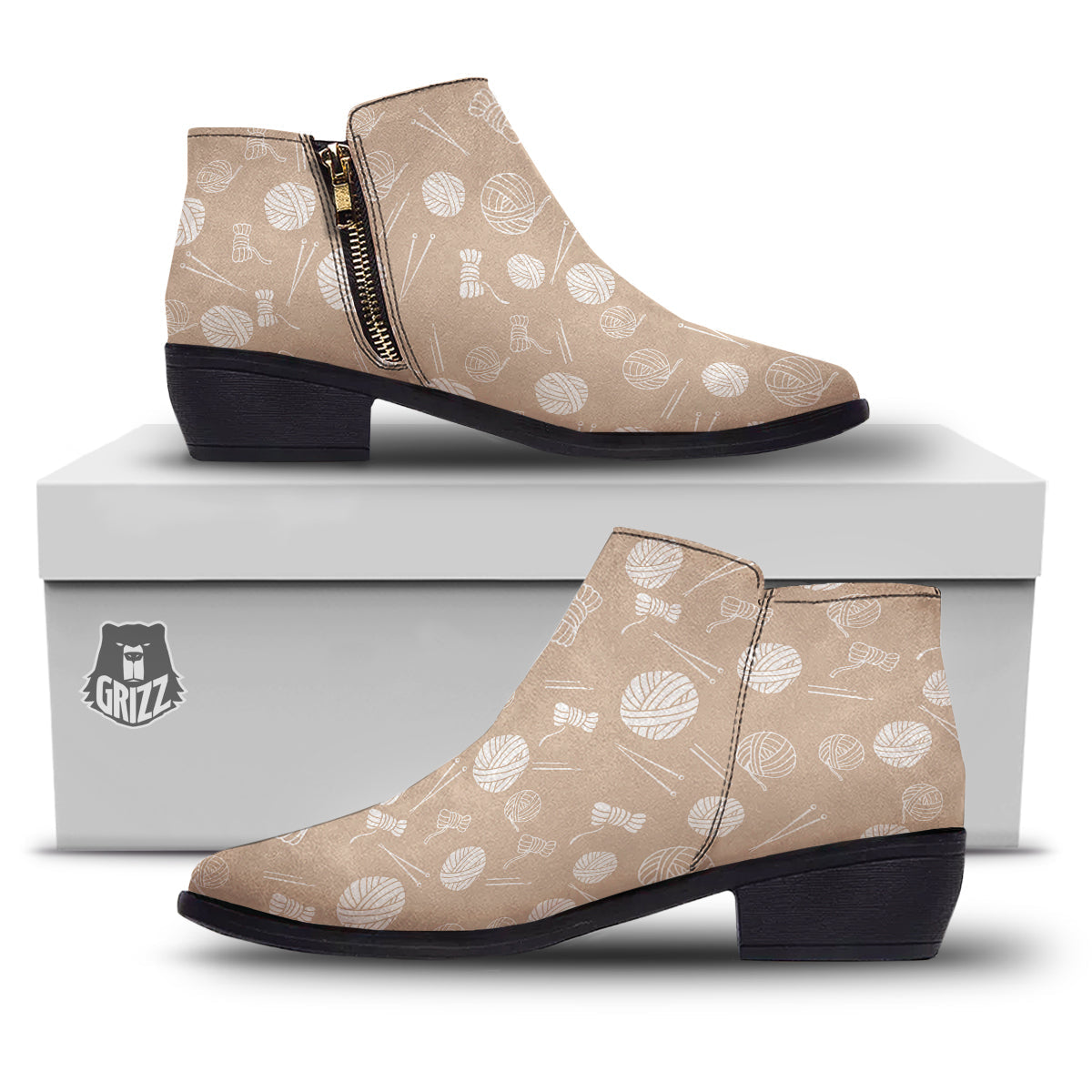 Needle And Yarn Print Pattern Ankle Boots-grizzshop