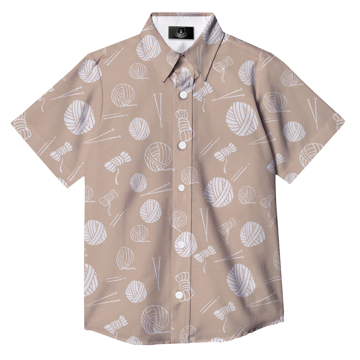 Needle And Yarn Print Pattern Button Up Shirt-grizzshop