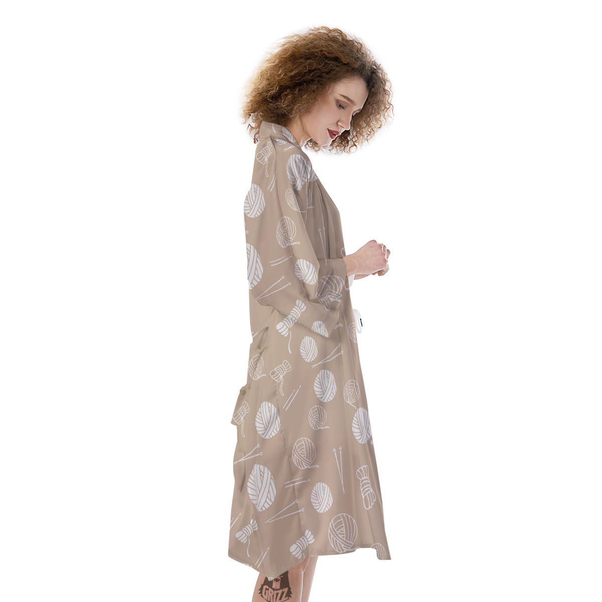 Needle And Yarn Print Pattern Kimono-grizzshop