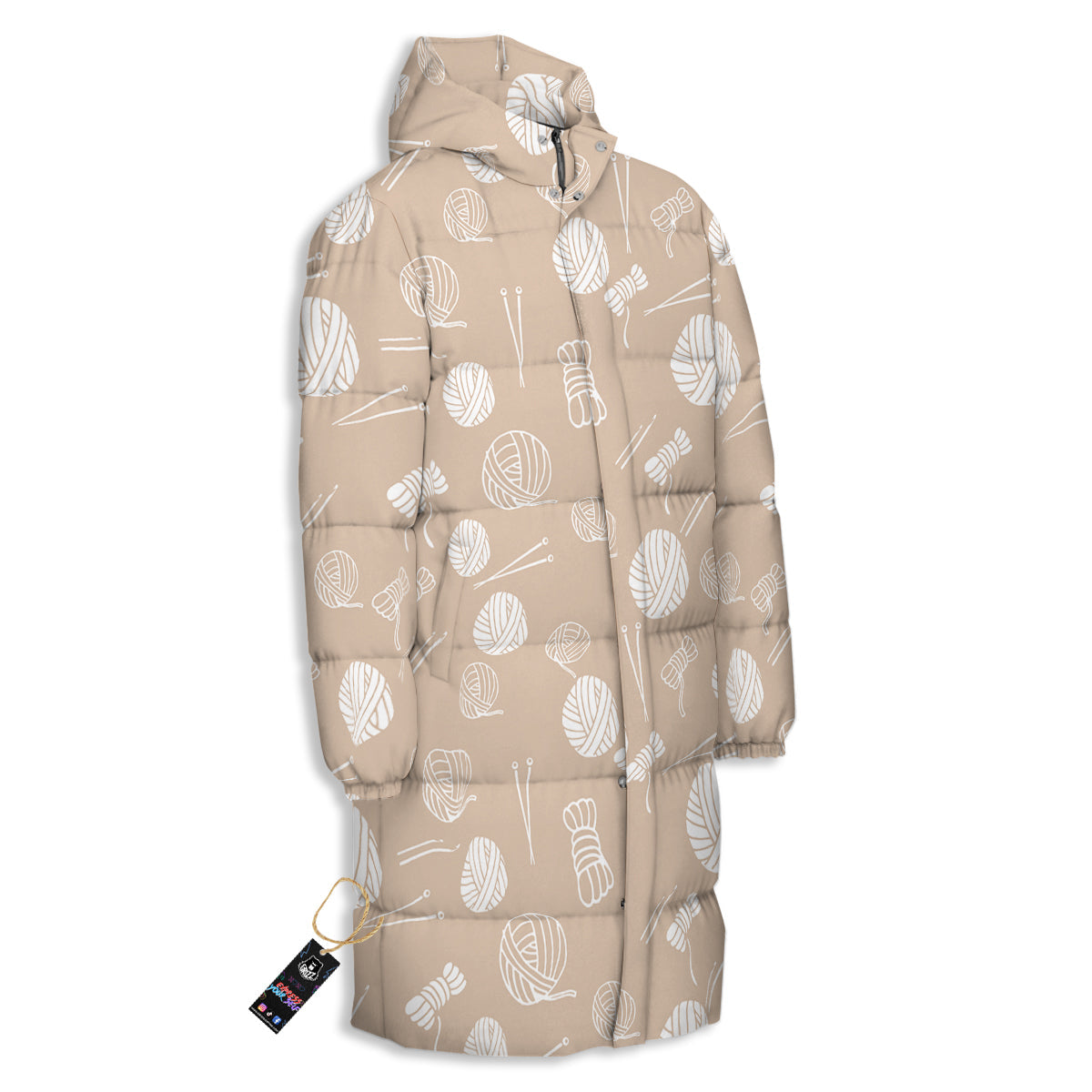 Needle And Yarn Print Pattern Long Down Jacket-grizzshop