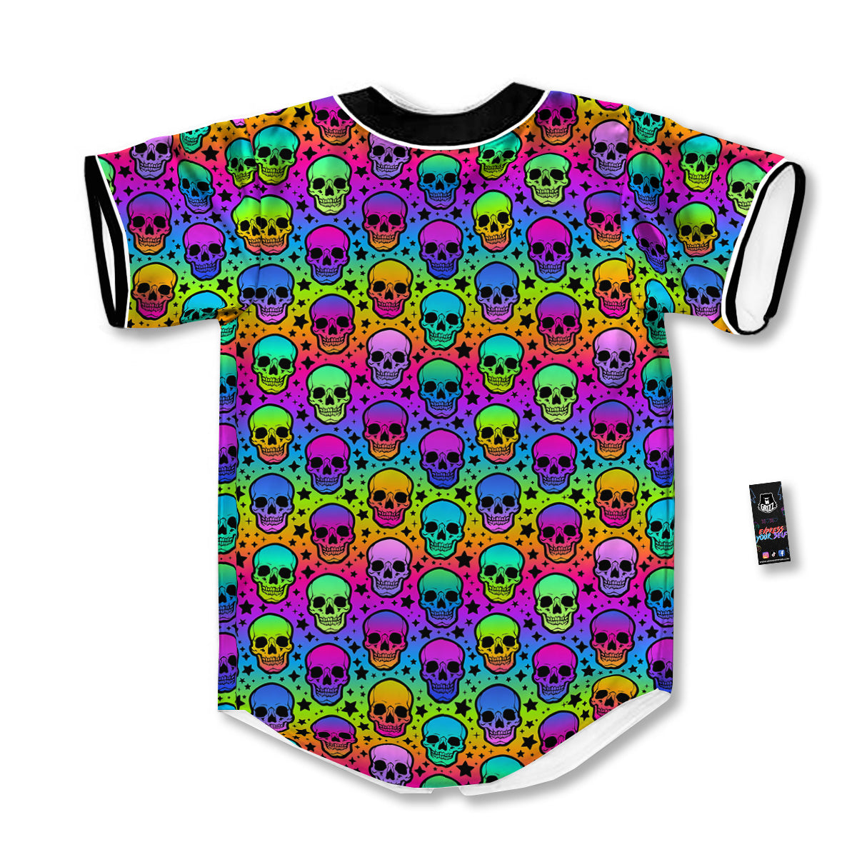 Neon Bright Human Skulls Print Pattern Baseball Jersey-grizzshop