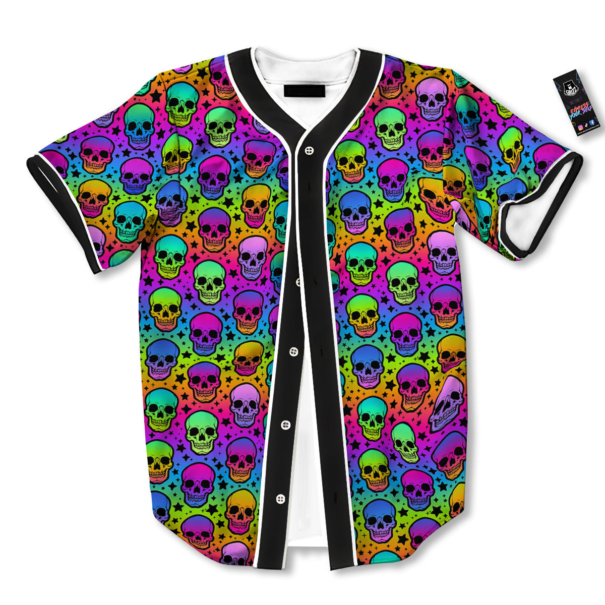 Neon Bright Human Skulls Print Pattern Baseball Jersey-grizzshop