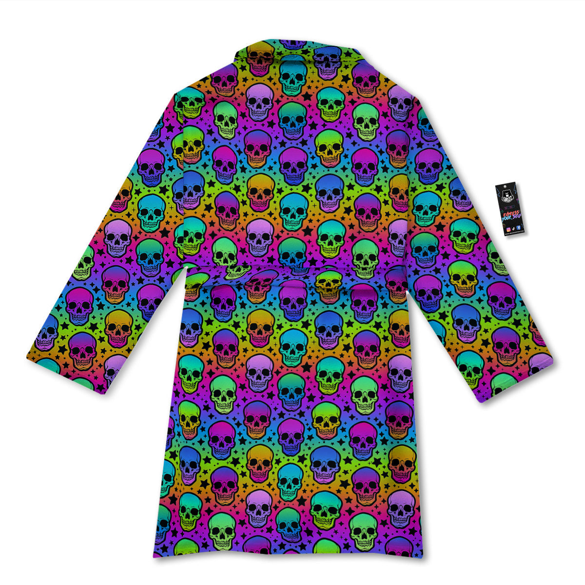 Neon Bright Human Skulls Print Pattern Bathrobe-grizzshop