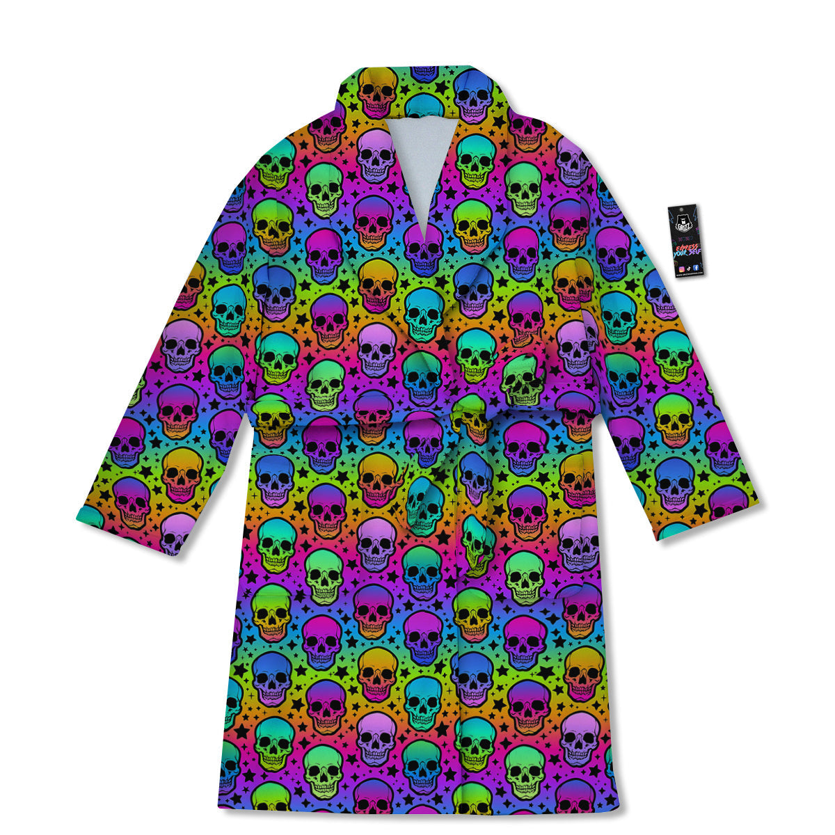 Neon Bright Human Skulls Print Pattern Bathrobe-grizzshop