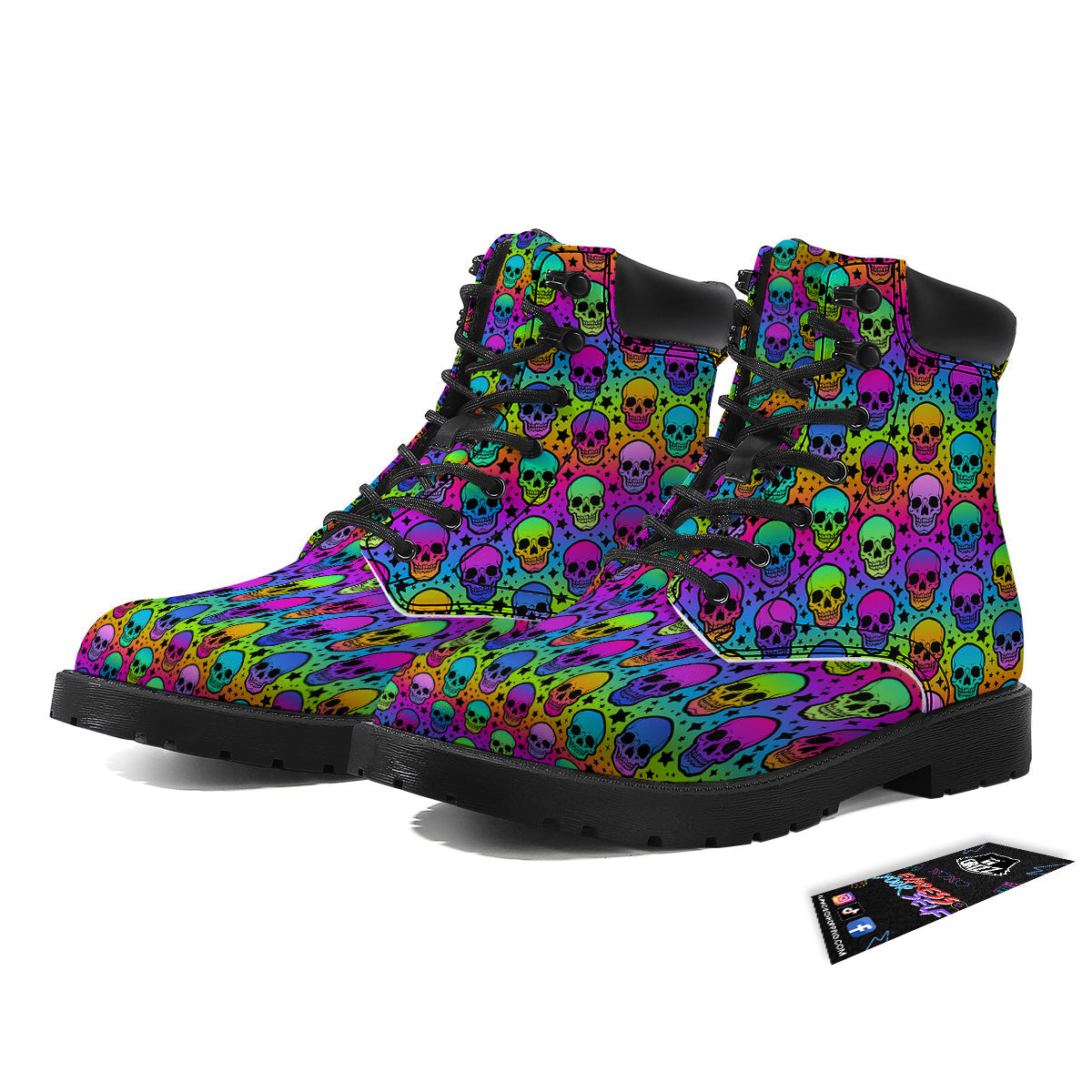 Neon Bright Human Skulls Print Pattern Boots-grizzshop