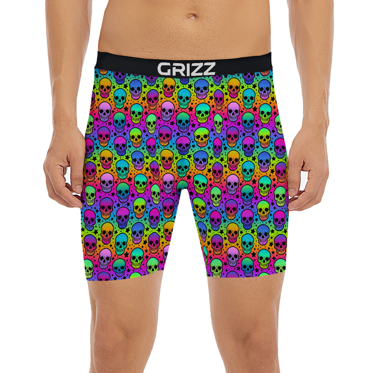 Neon Bright Human Skulls Print Pattern Boxer Briefs-grizzshop
