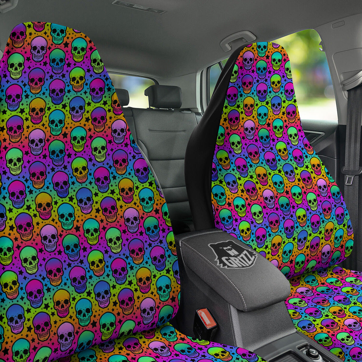 Neon Bright Human Skulls Print Pattern Car Seat Covers-grizzshop