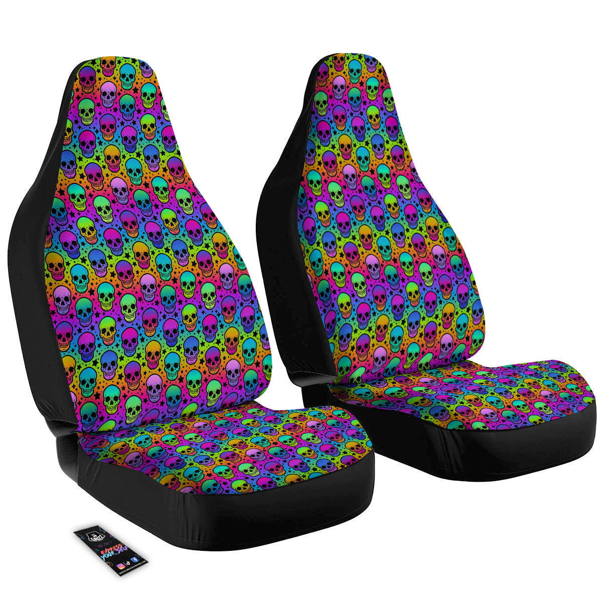 Neon Bright Human Skulls Print Pattern Car Seat Covers-grizzshop