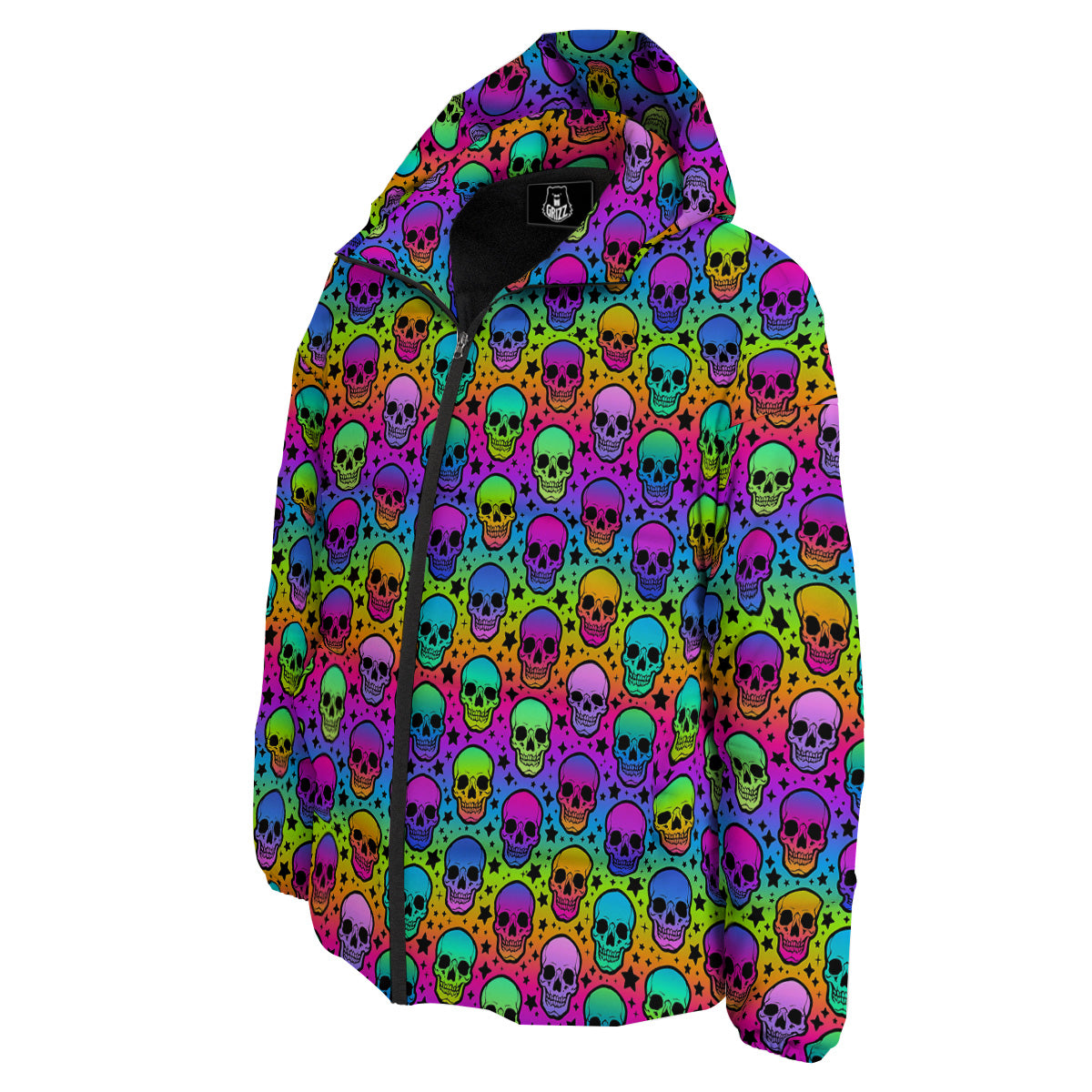 Neon Bright Human Skulls Print Pattern Down Jacket-grizzshop