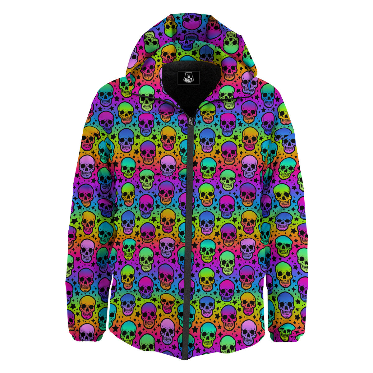 Neon Bright Human Skulls Print Pattern Down Jacket-grizzshop