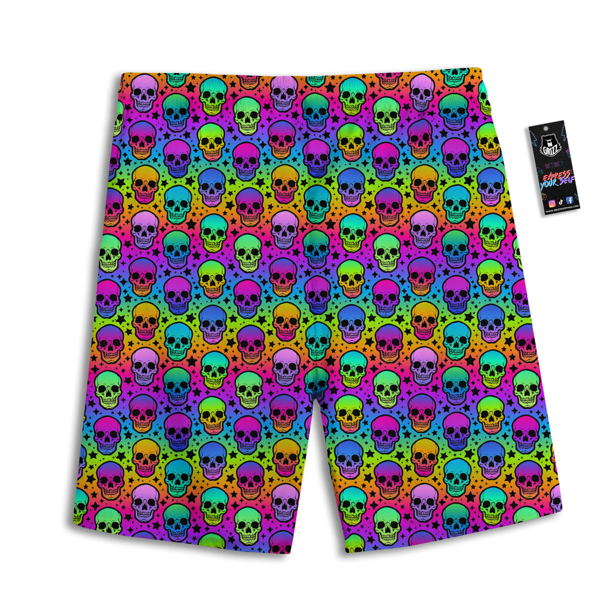 Neon Bright Human Skulls Print Pattern Men's Athletic Shorts
