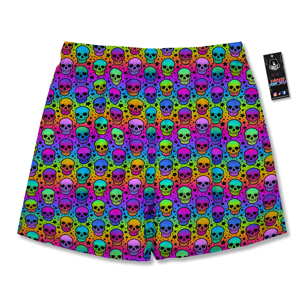 Neon Bright Human Skulls Print Pattern Men's Running Shorts-grizzshop