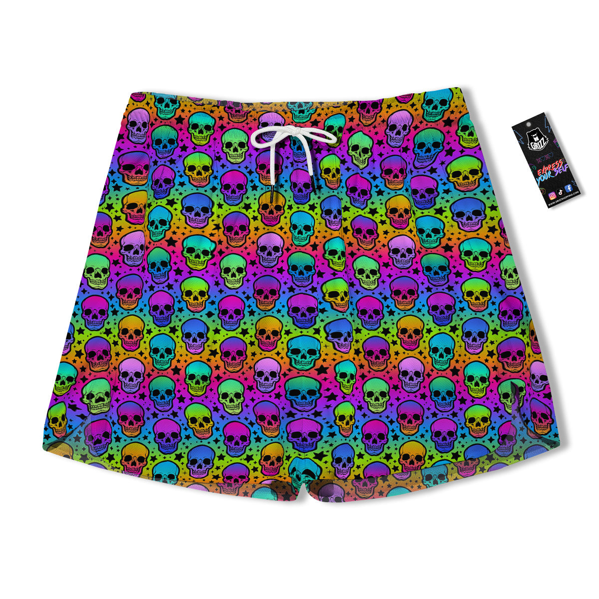 Neon Bright Human Skulls Print Pattern Men's Running Shorts-grizzshop