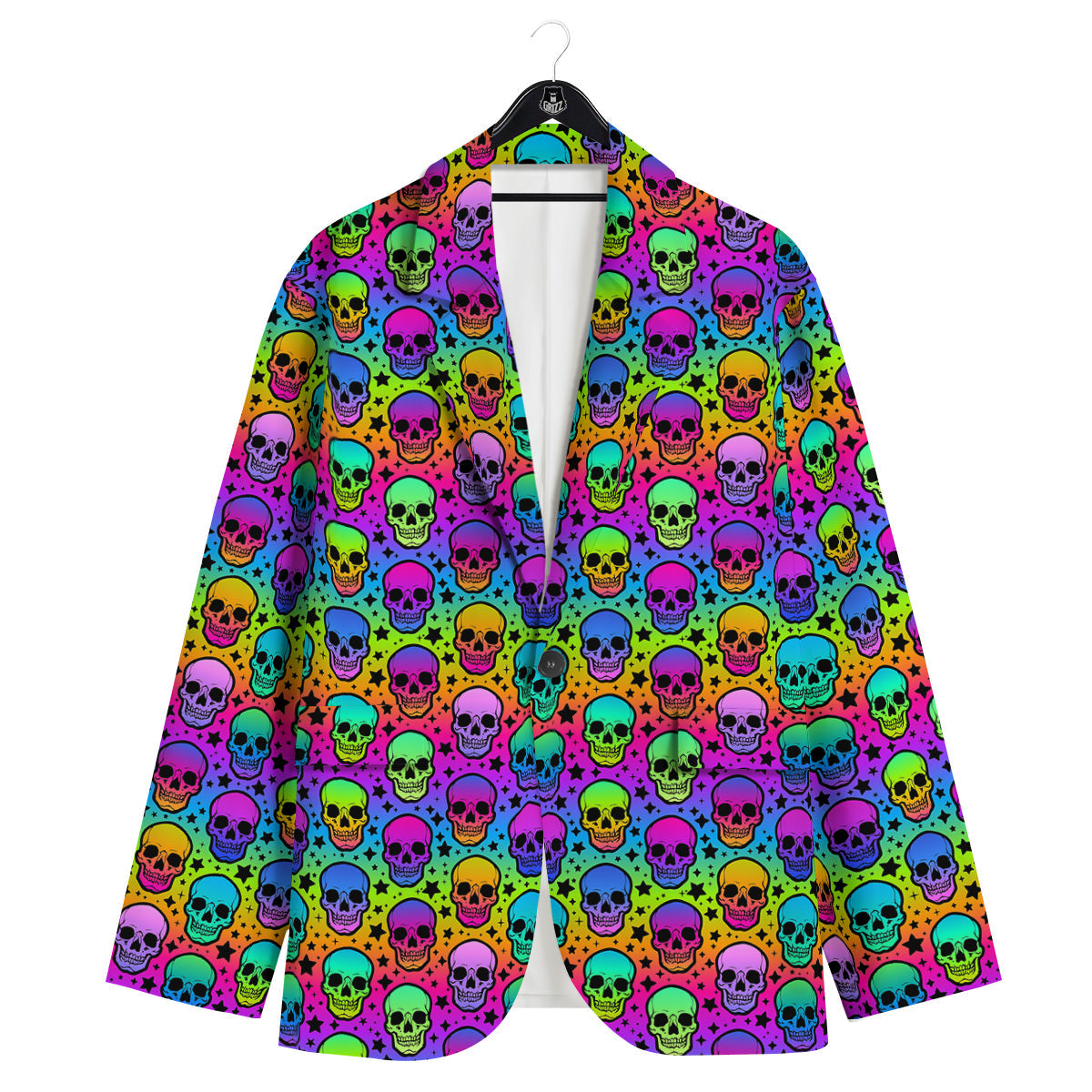 Neon Bright Human Skulls Print Pattern Men's Sport Coat-grizzshop