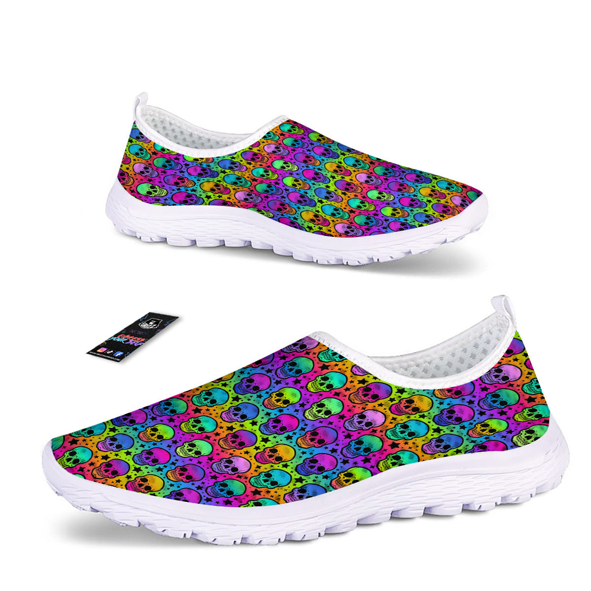 Neon Bright Human Skulls Print Pattern Nurse Shoes-grizzshop