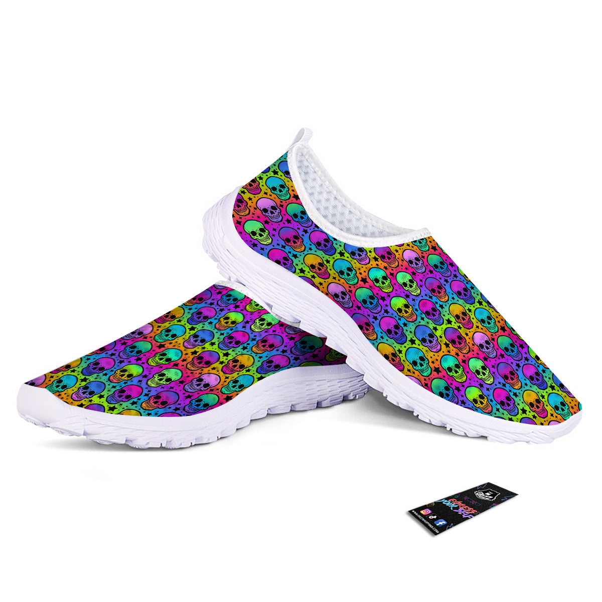 Neon Bright Human Skulls Print Pattern Nurse Shoes-grizzshop