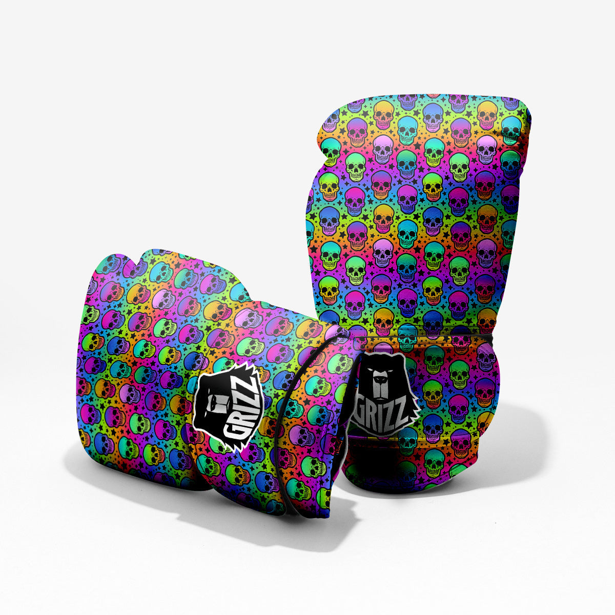 Neon Bright Human Skulls Print Pattern Pro Boxing Glove