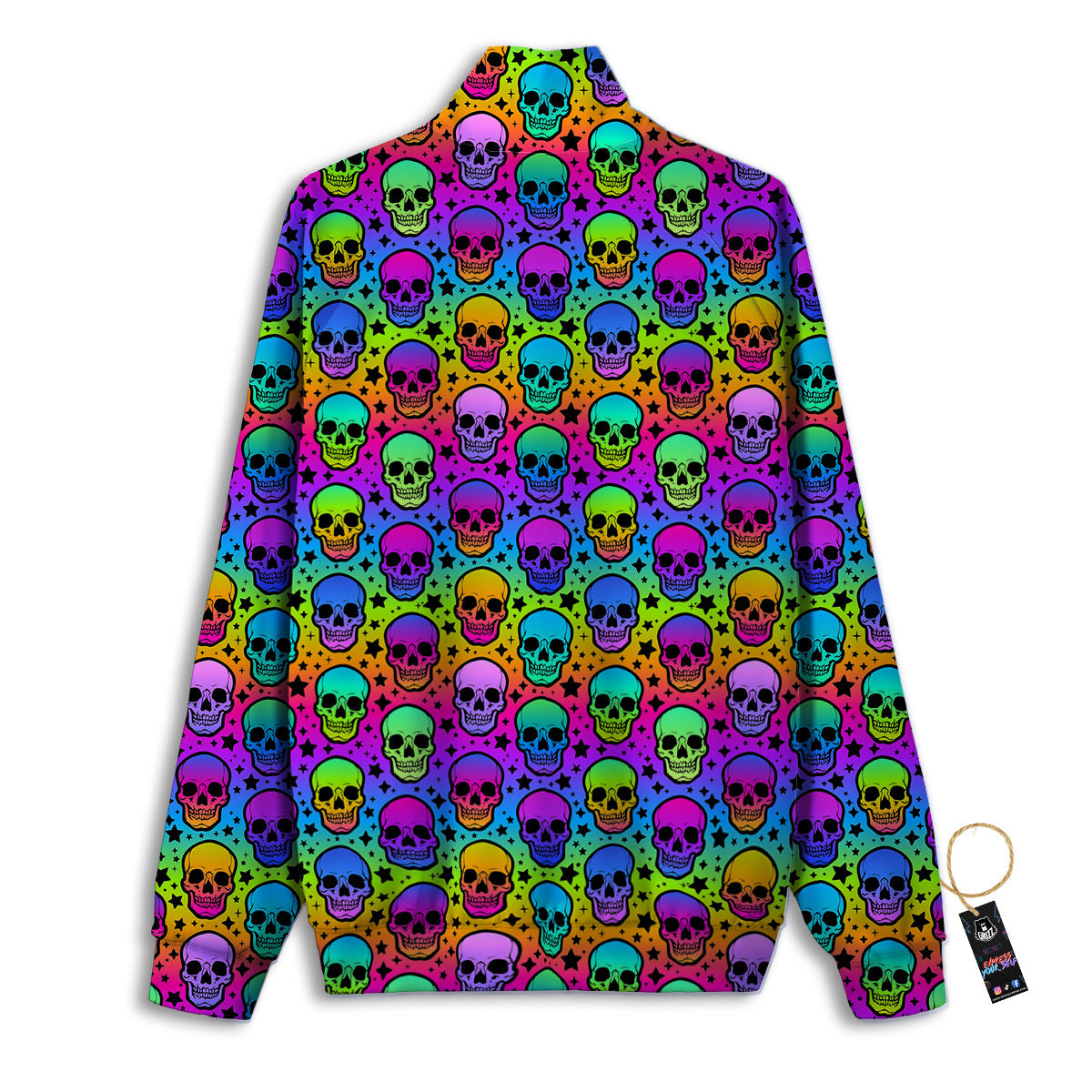 Neon Bright Human Skulls Print Pattern Track Jacket-grizzshop