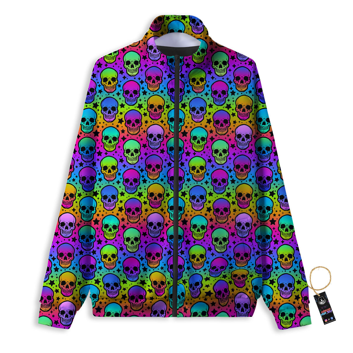 Neon Bright Human Skulls Print Pattern Track Jacket-grizzshop