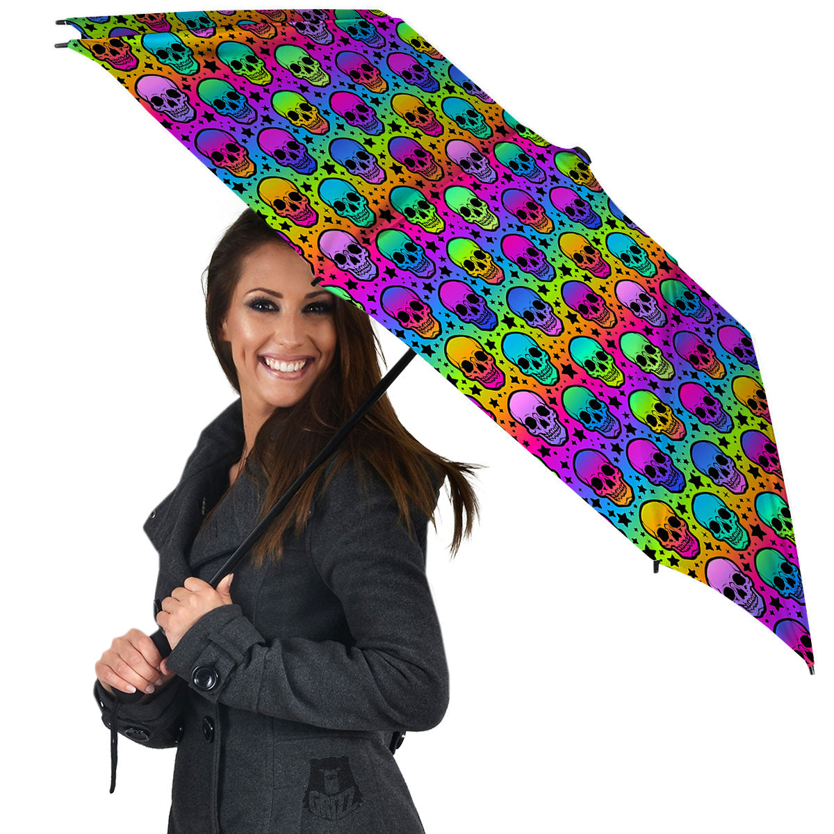 Neon Bright Human Skulls Print Pattern Umbrella-grizzshop