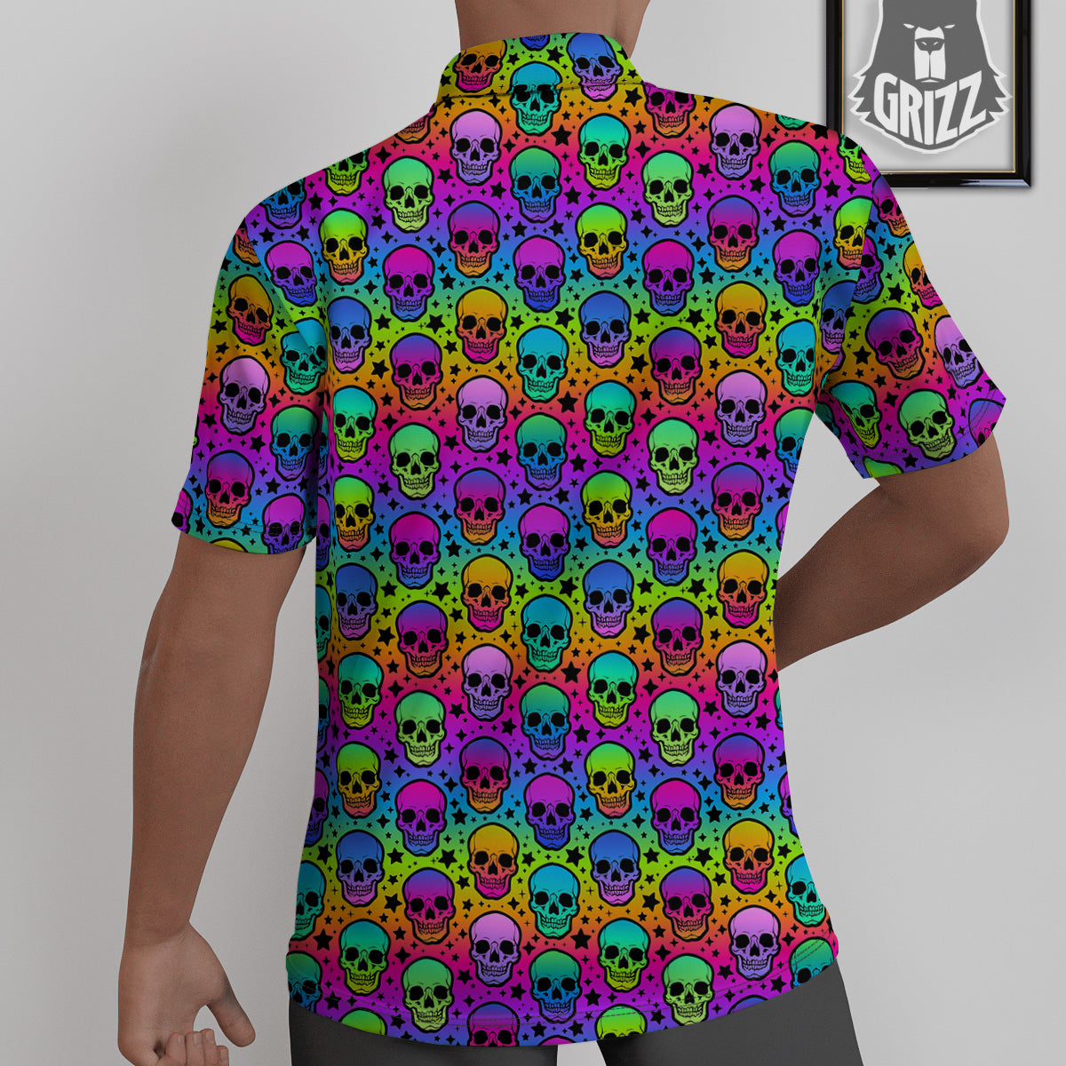 Neon Bright Human Skulls Print Pattern Untucked Shirts-grizzshop