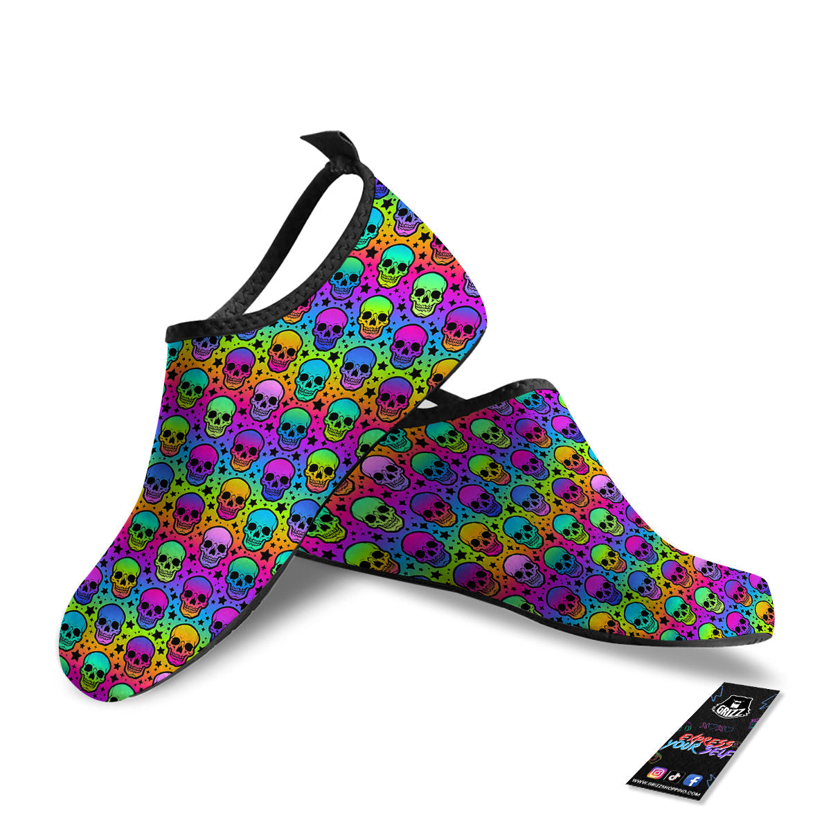 Neon Bright Human Skulls Print Pattern Water Shoes-grizzshop