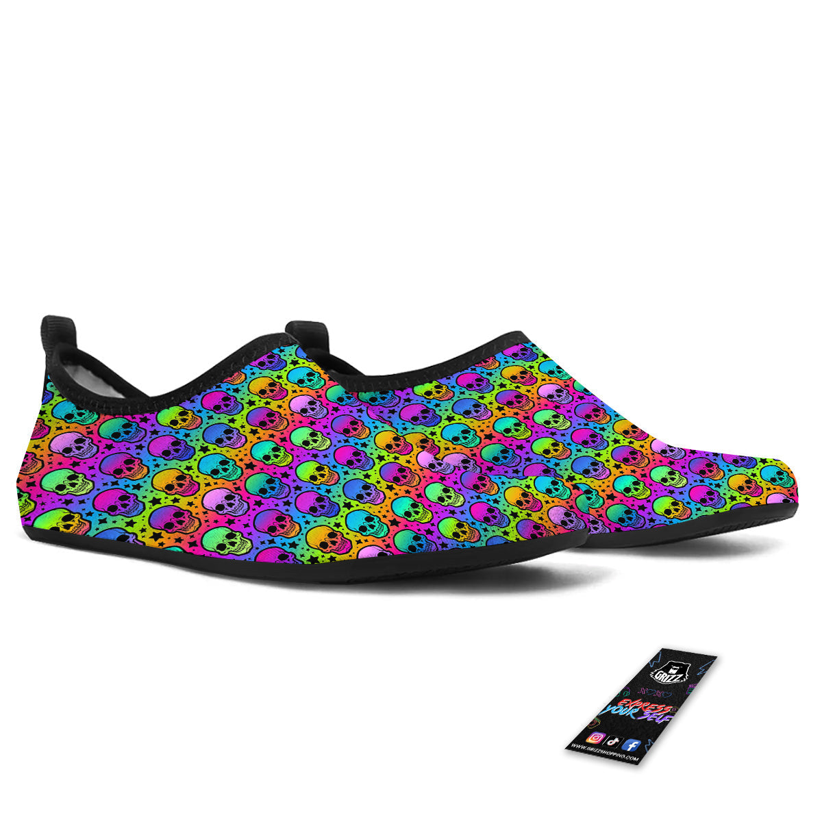 Neon Bright Human Skulls Print Pattern Water Shoes-grizzshop