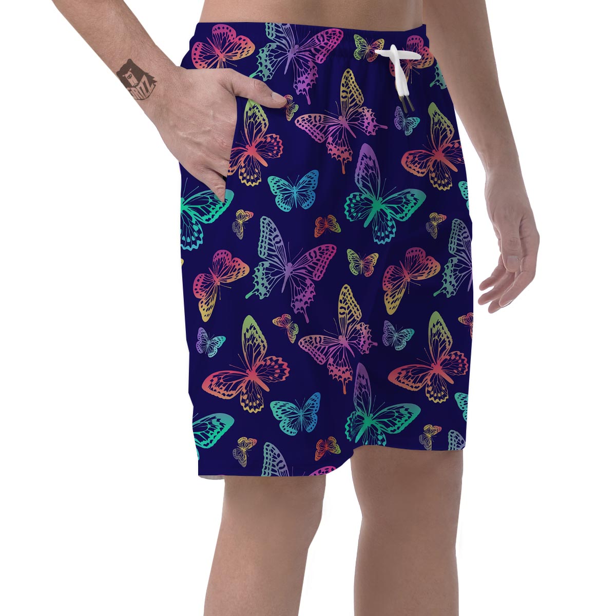 Neon Butterfly Print Men's Shorts-grizzshop