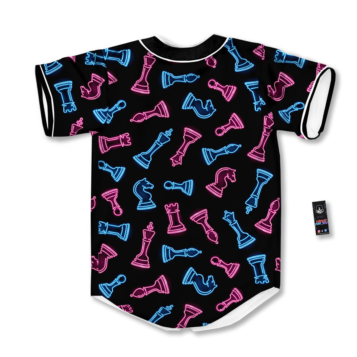 Neon Chess Pieces Print Pattern Baseball Jersey-grizzshop