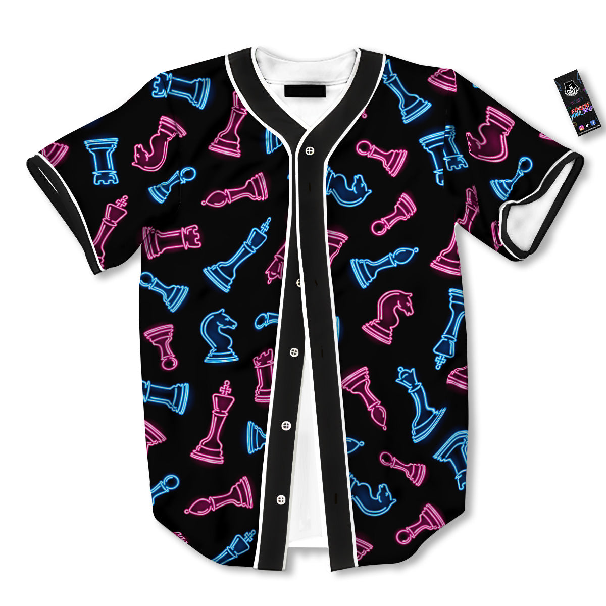 Neon Chess Pieces Print Pattern Baseball Jersey-grizzshop