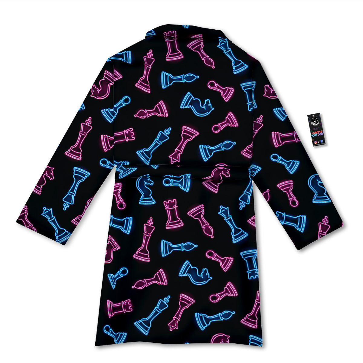 Neon Chess Pieces Print Pattern Bathrobe-grizzshop