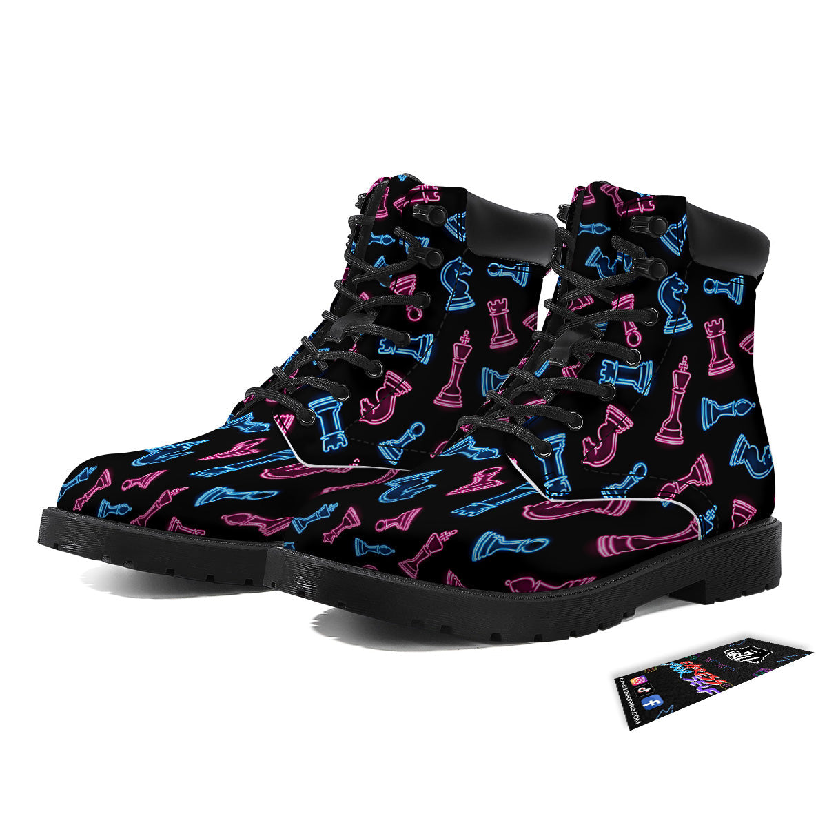 Neon Chess Pieces Print Pattern Boots-grizzshop