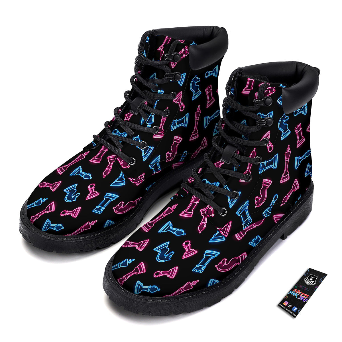Neon Chess Pieces Print Pattern Boots-grizzshop
