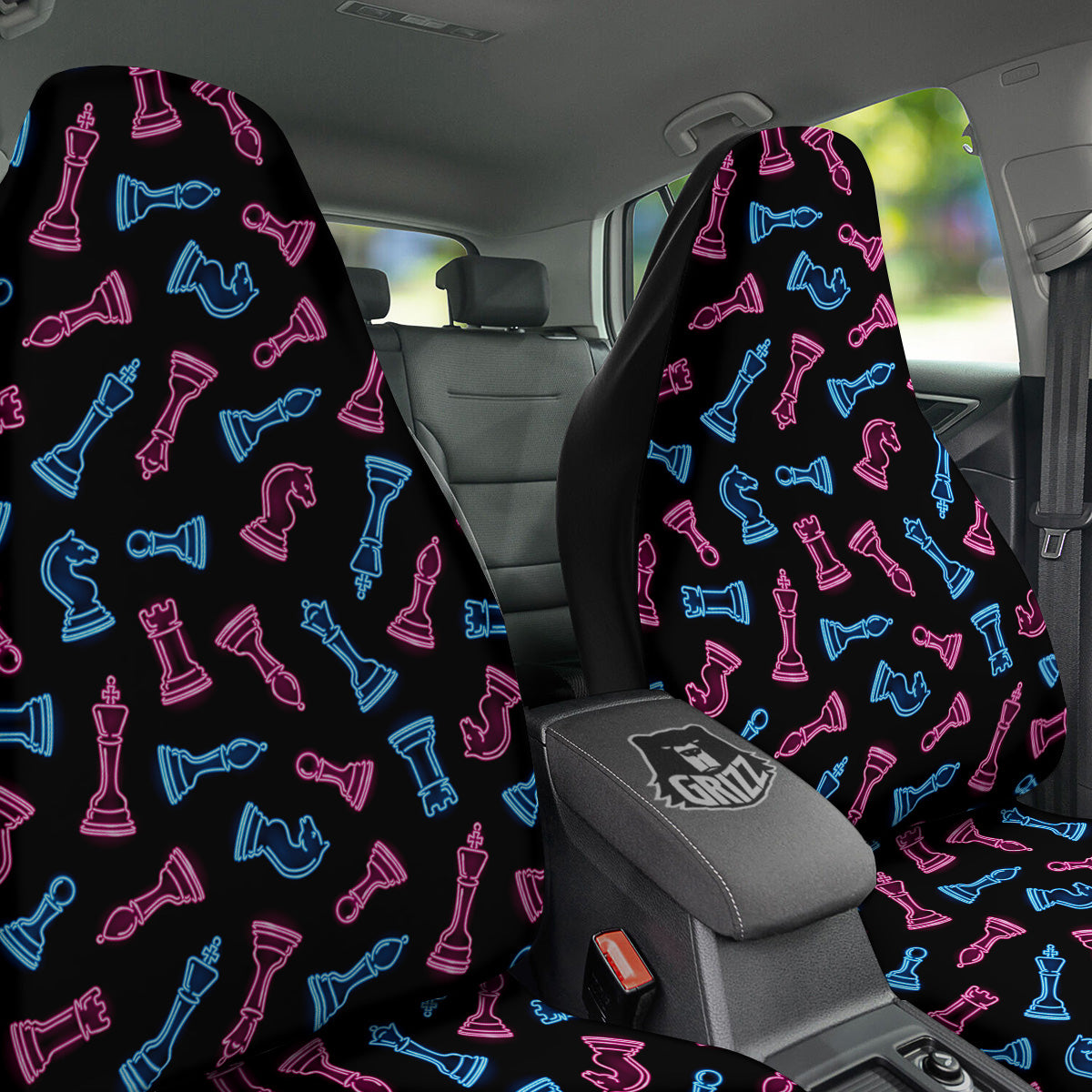 Neon Chess Pieces Print Pattern Car Seat Covers-grizzshop