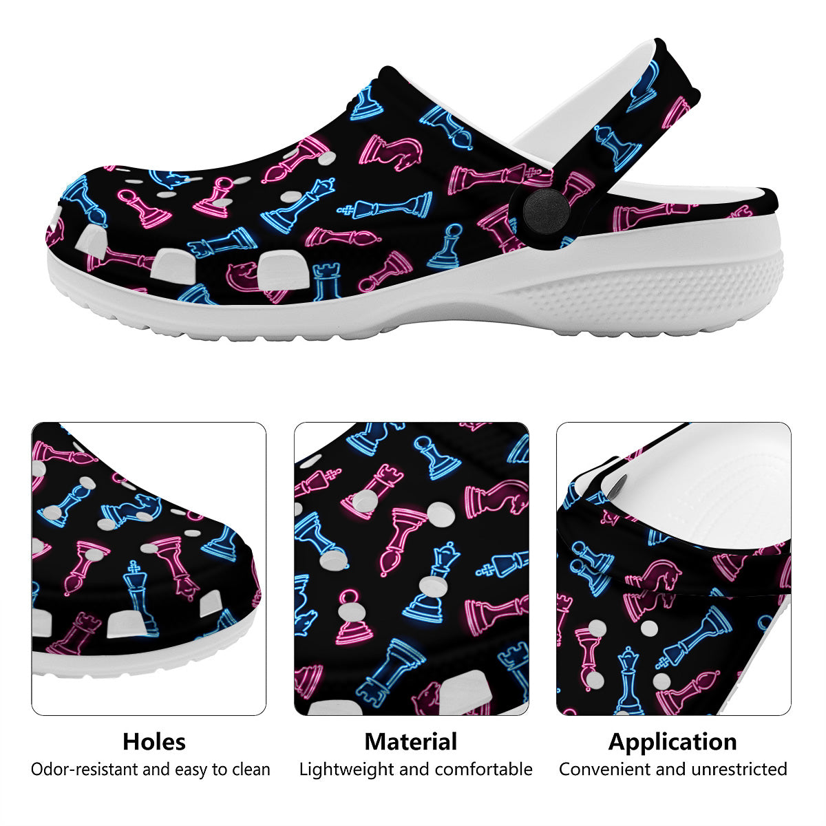 Neon Chess Pieces Print Pattern Clog-grizzshop