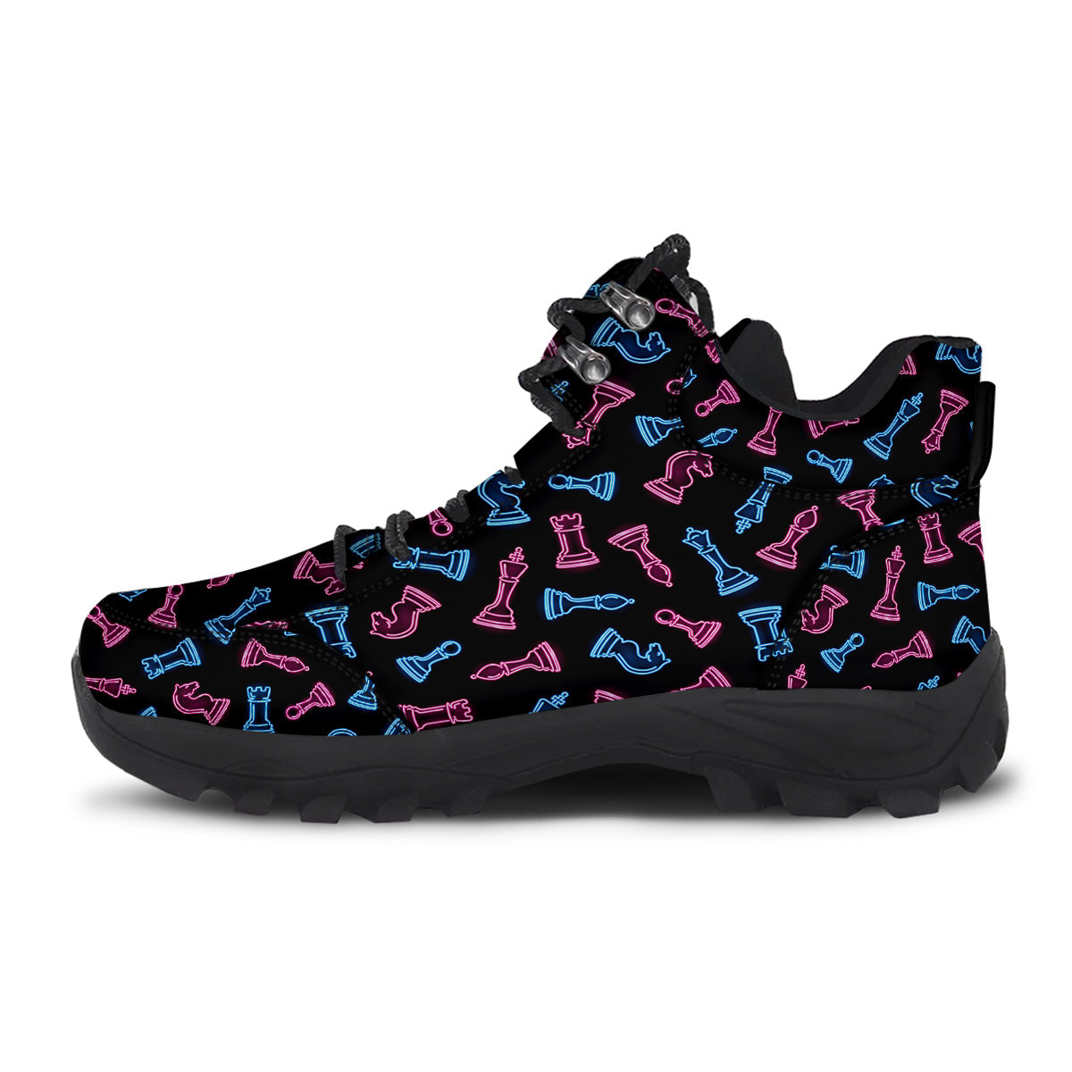 Neon Chess Pieces Print Pattern Hiking Shoes-grizzshop