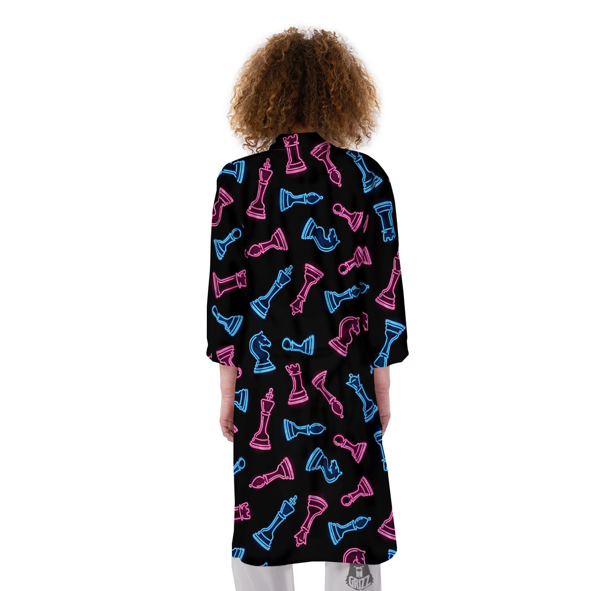 Neon Chess Pieces Print Pattern Kimono-grizzshop