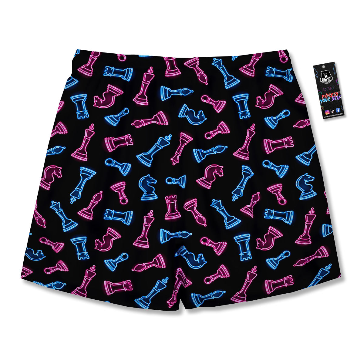 Neon Chess Pieces Print Pattern Men's Running Shorts-grizzshop