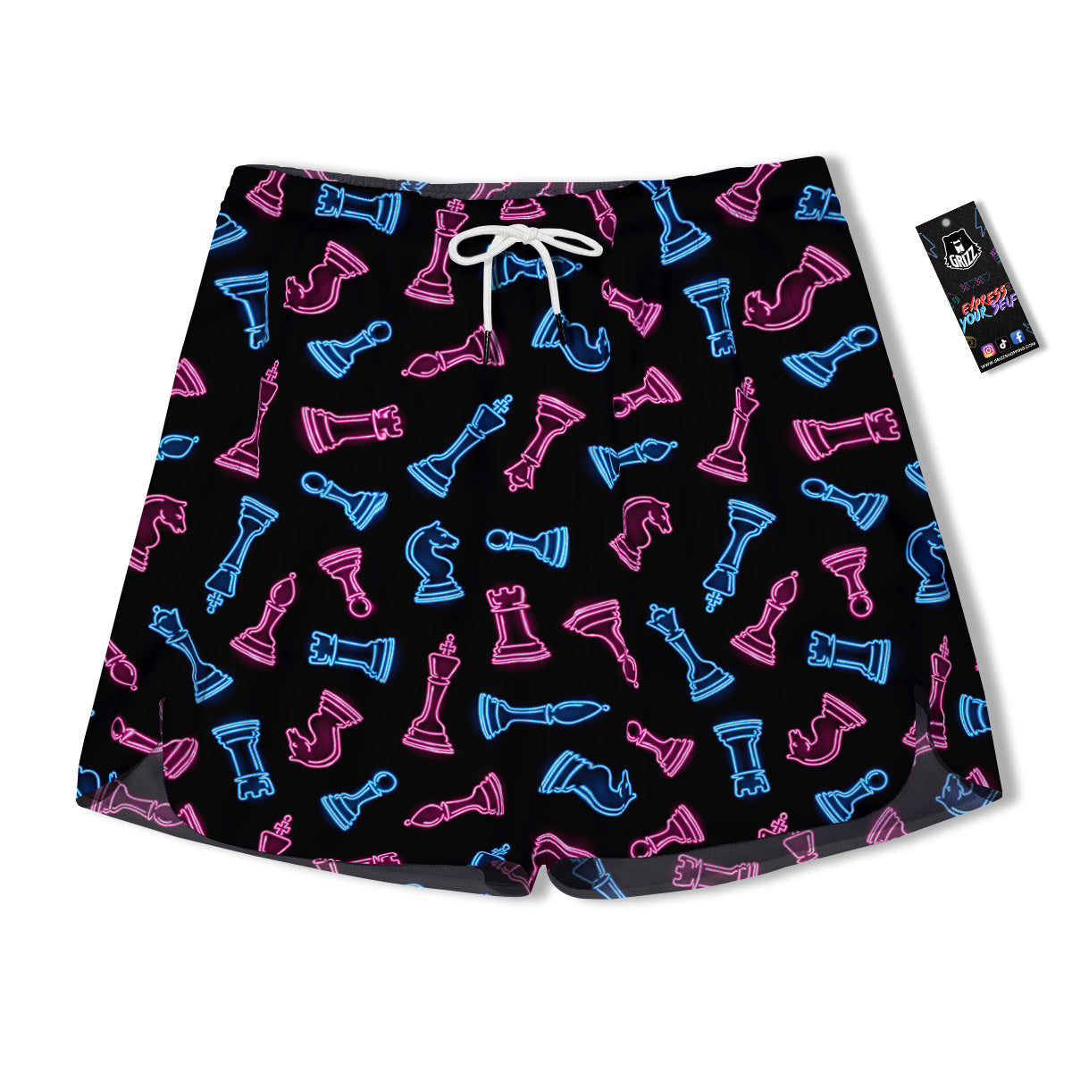 Neon Chess Pieces Print Pattern Men's Running Shorts-grizzshop