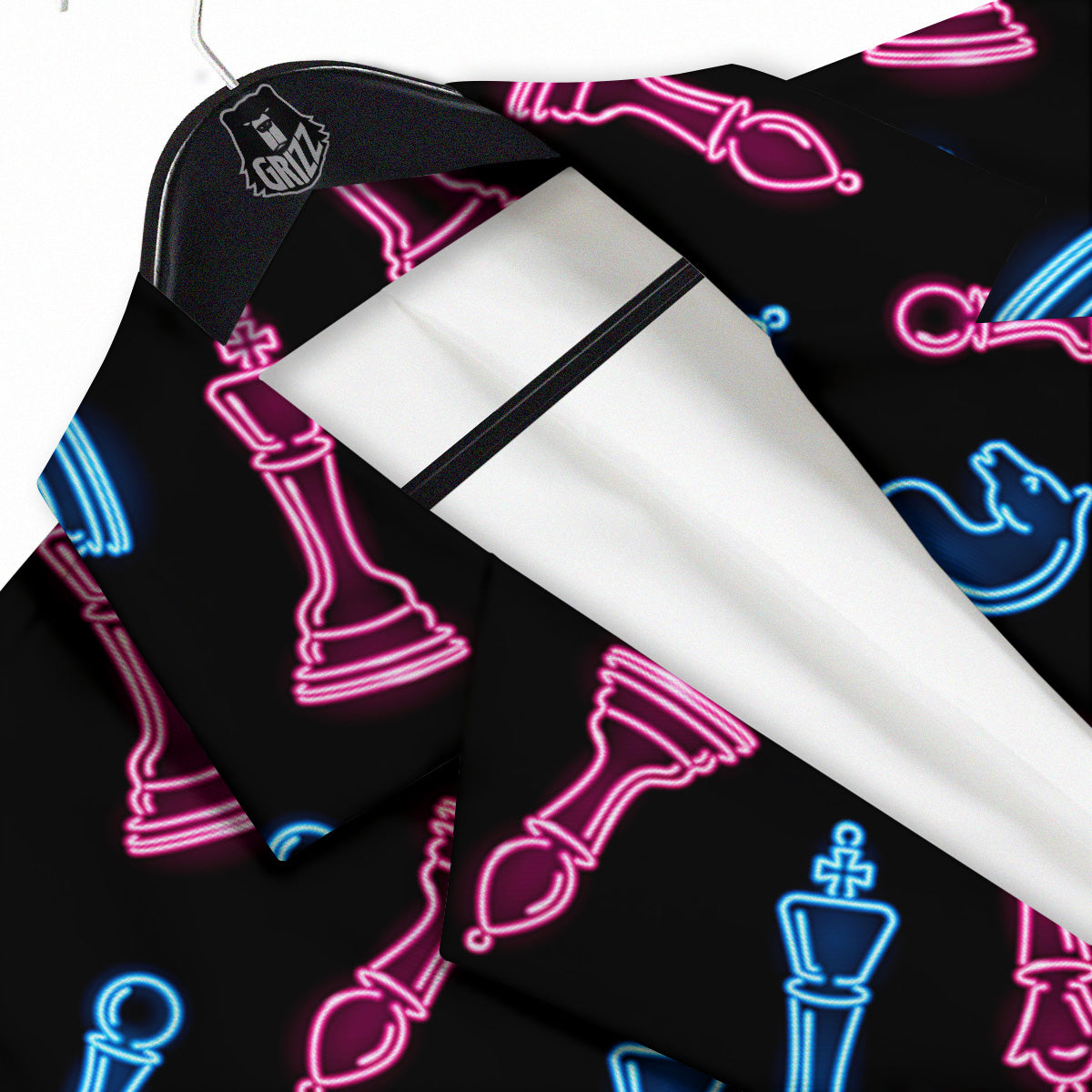 Neon Chess Pieces Print Pattern Men's Sport Coat-grizzshop